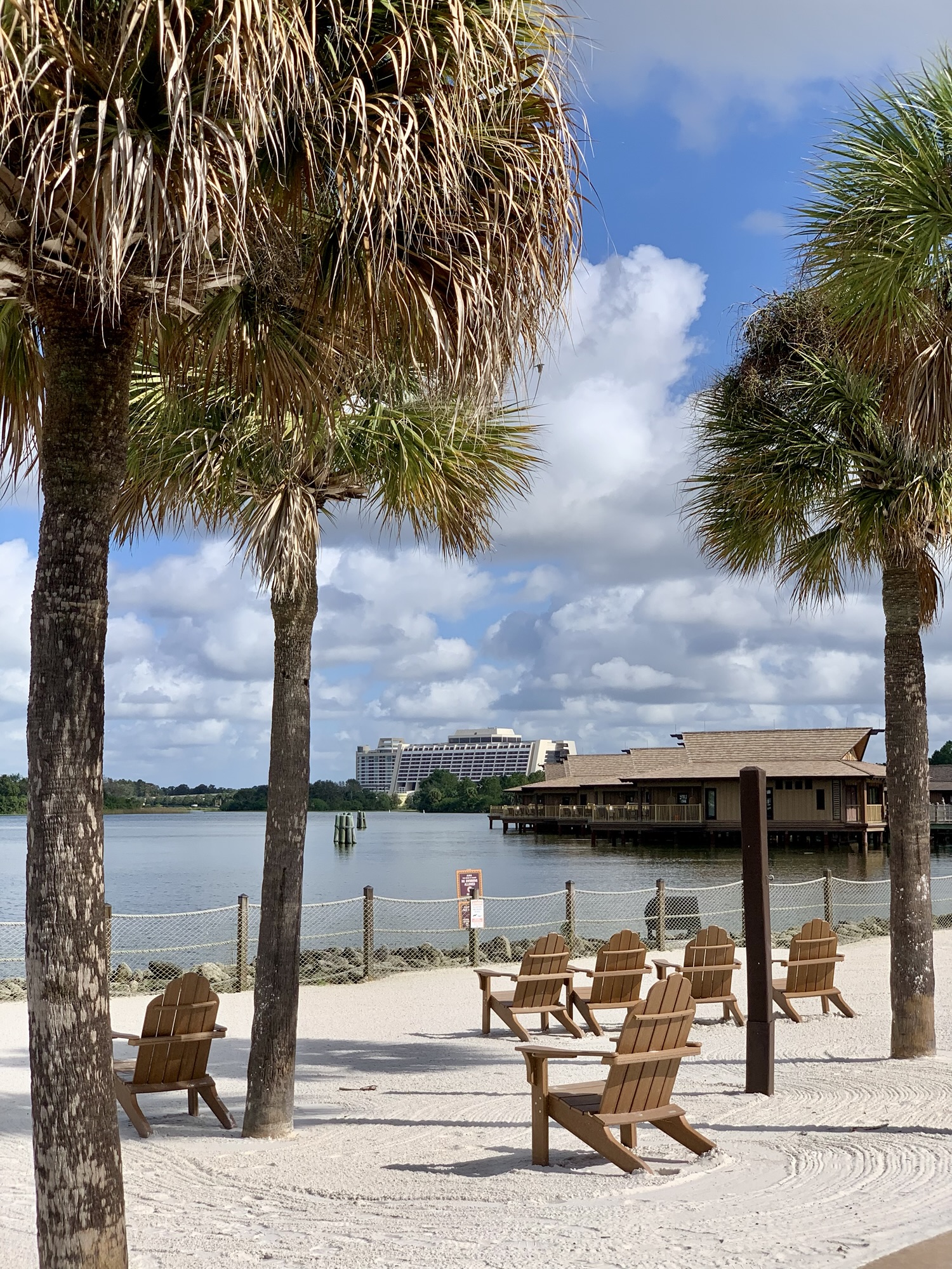 view of contemporary resort and bungalows at Polynesian resort Disney World